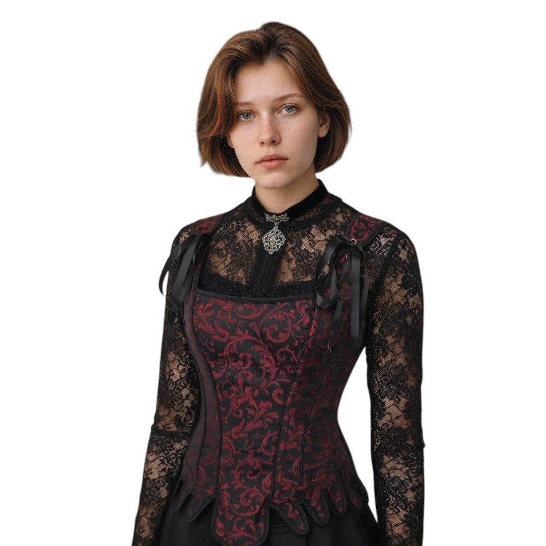 Vintage Gothic Korsett Mieder barock Vollbrustkorsett schwarz-rot