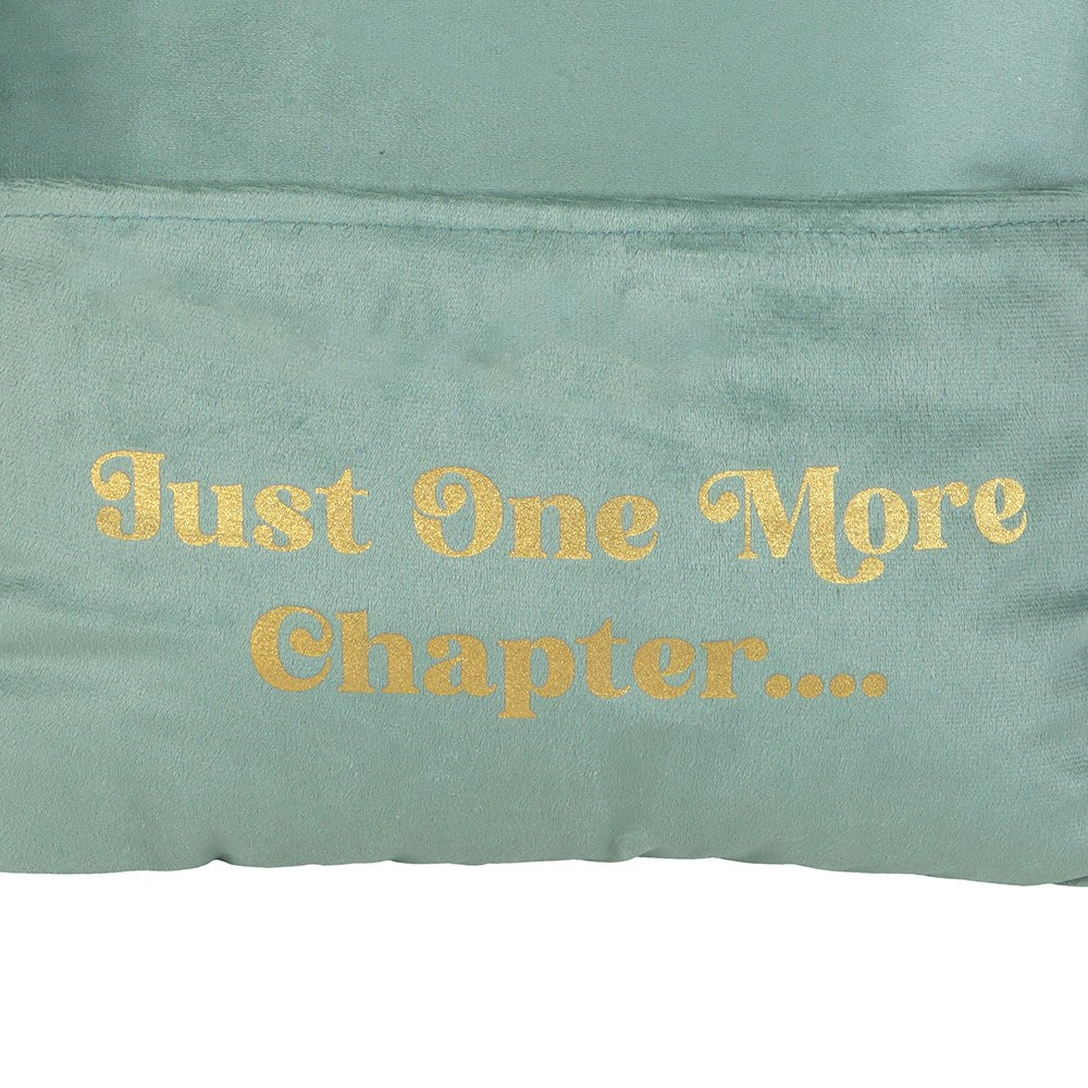 "The Book Club" Samt Dekokissen mit Spruch und Tasche grün-gold