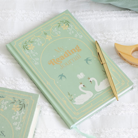 Vintage Tagebuch Notizbuch grün Schwan mit Stift A5 "The Book Club"
