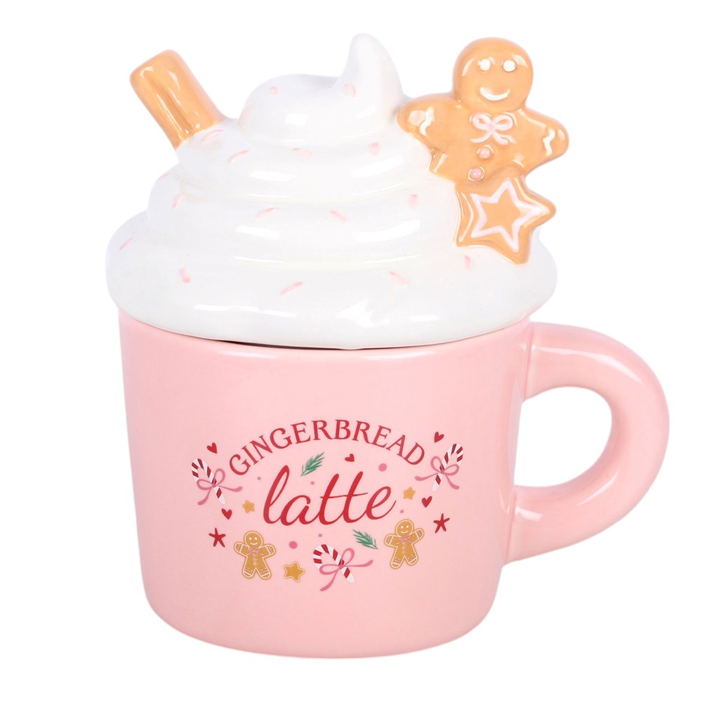 Gingerbread Latte Mug – Frontansicht mit Deckel