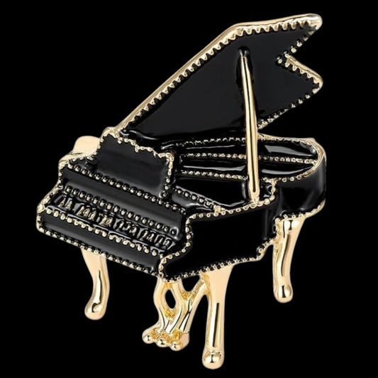 Zierlieche Klavier Brosche Schwarz Gold Flügel klassisch