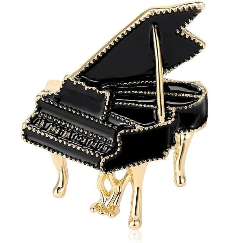 Klavier Brosche Schwarz Gold Detailansicht