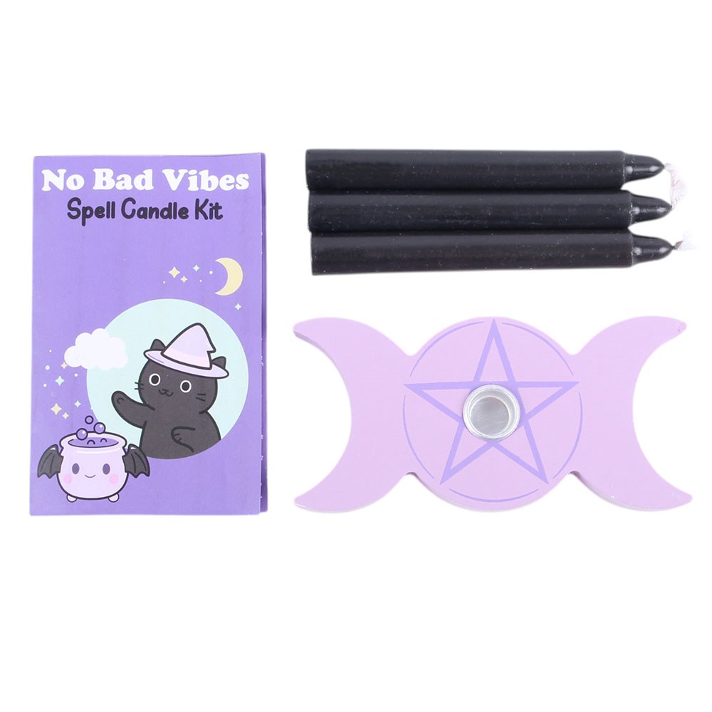 No Bad Vibes Spell Candle Kit – Inhalt: Kerzen, Halter & Karte