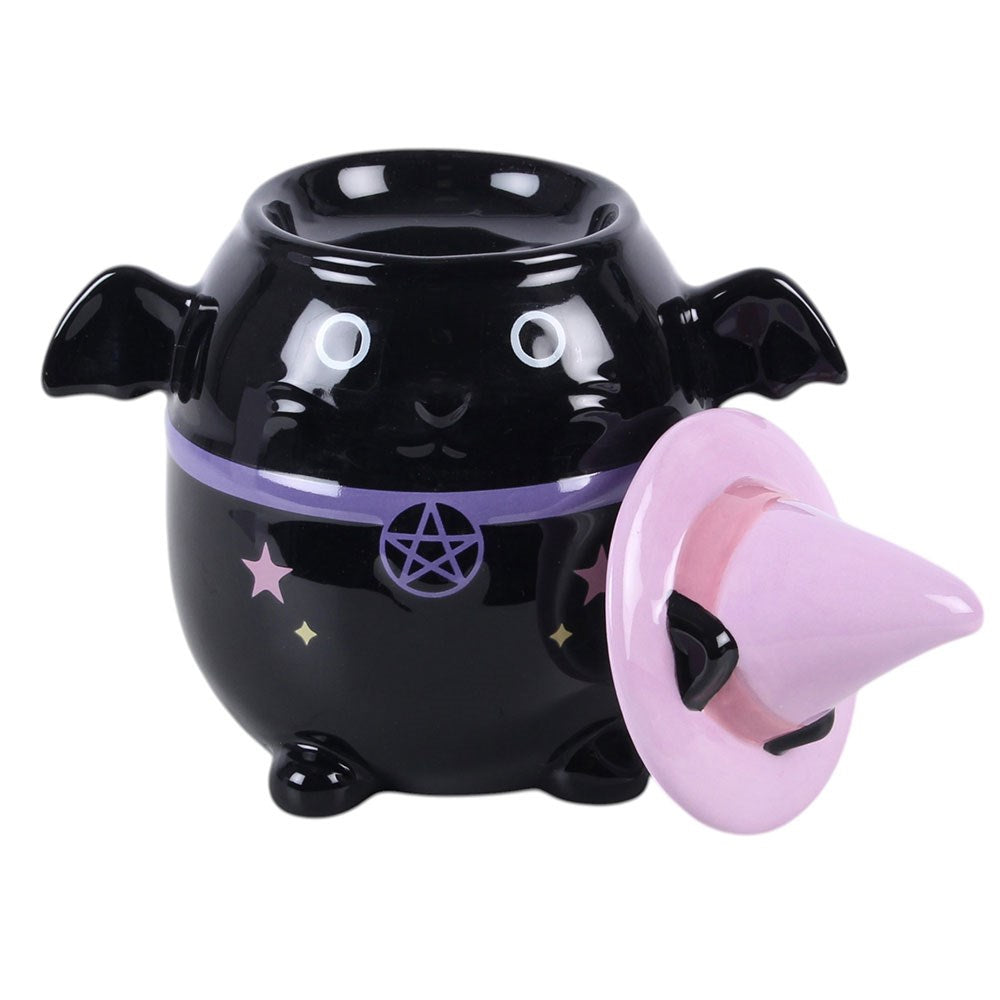 Kawaii Cauldron Bat Oil Burner – geöffnet ohne Deckel, Blick in die Duftschale