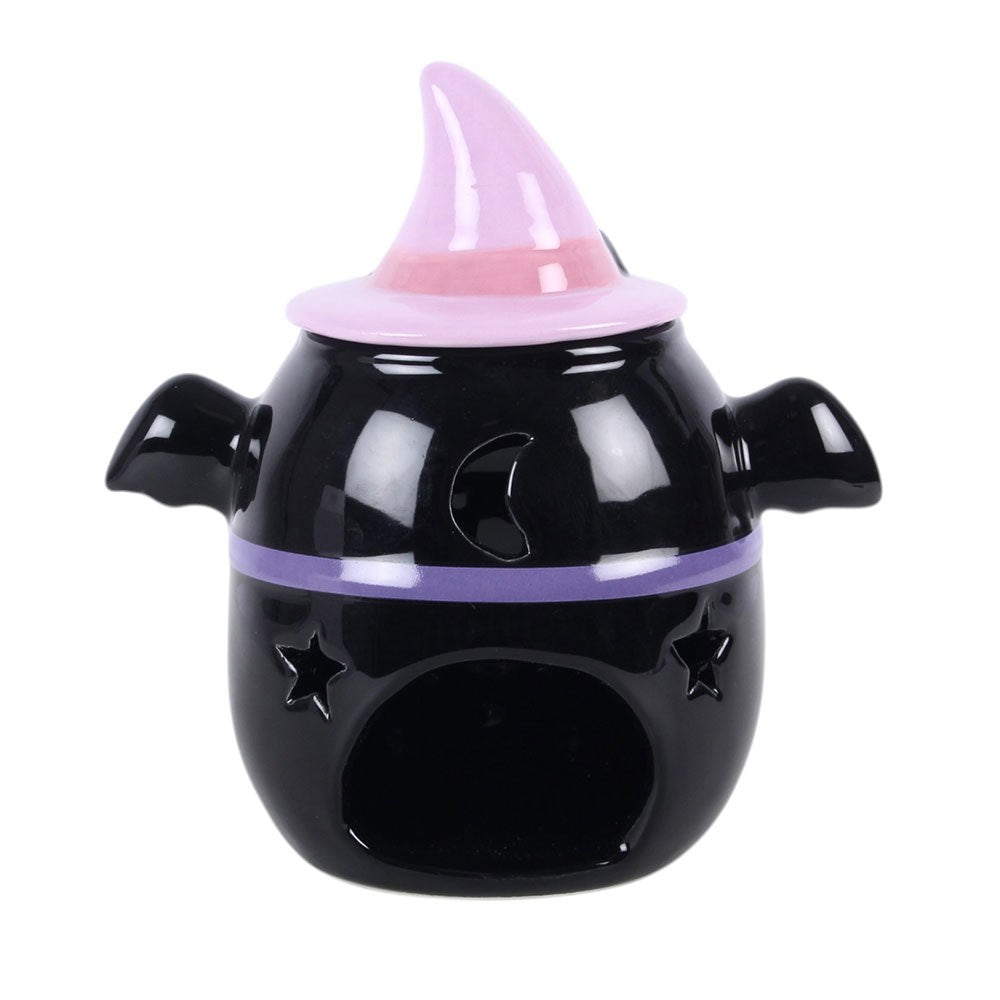 Kawaii Cauldron Bat Oil Burner – Rückansicht mit Teelichtfach und Sternausschnitten