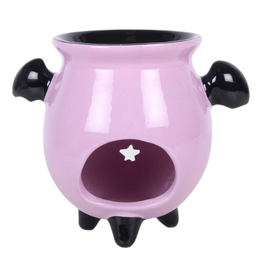 Kawaii Cauldron Bat Oil Burner – Rückansicht mit Teelichtfach und Sternausschnitt