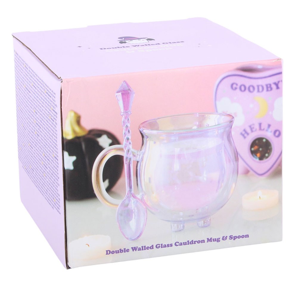 Hexenkessel Glas Tasse violett – Verpackung Double Walled Glass Cauldron Mug