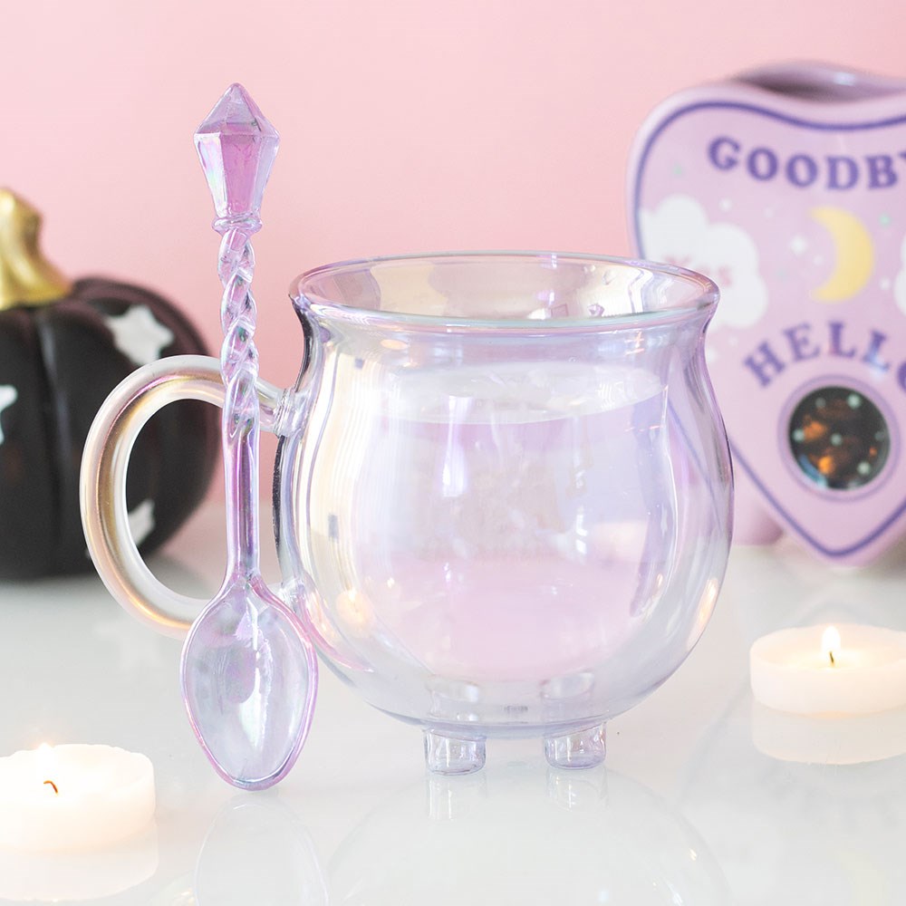 Hexenkessel Glas Tasse violett – Lifestyle mit Kerzen