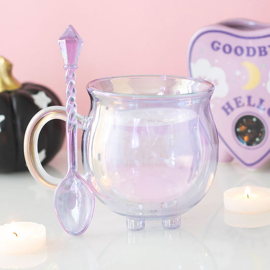 Hexenkessel Glas Tasse violett – Lifestyle mit Kerzen