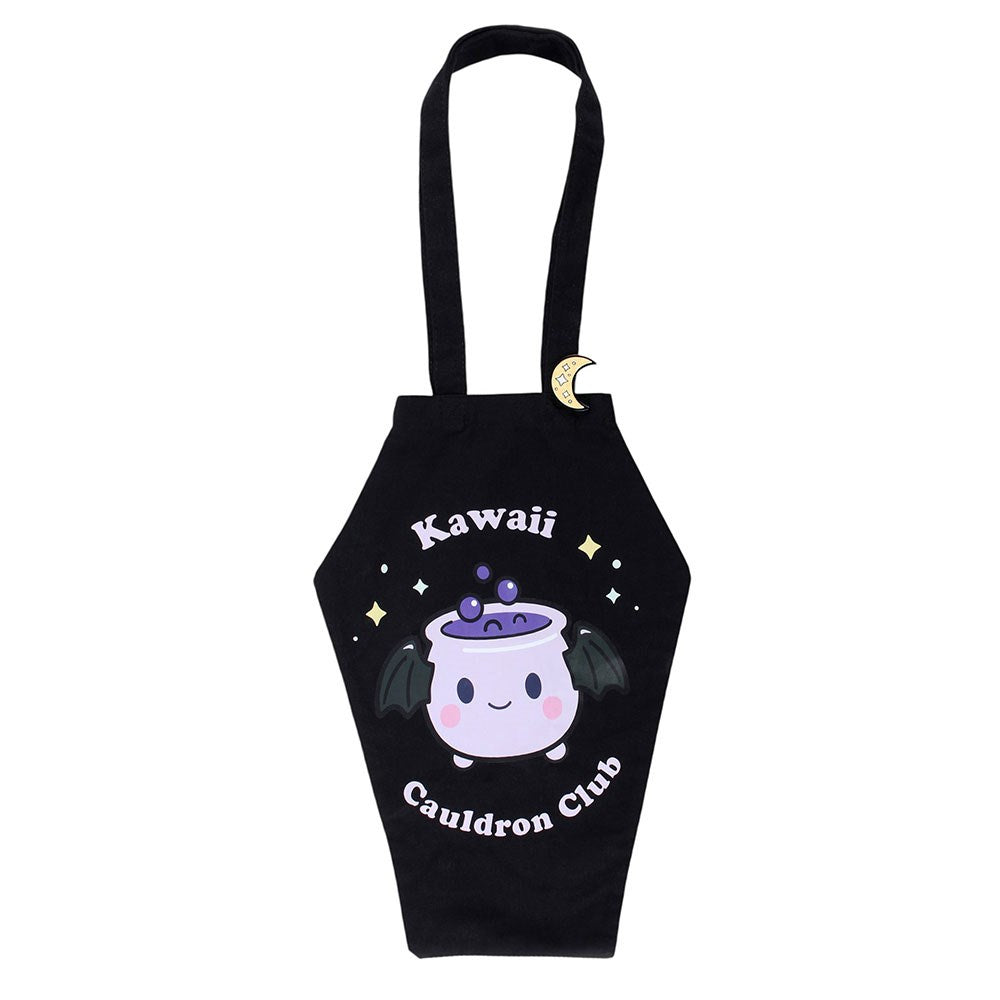 Kawaii Cauldron Club Coffin Tote Bag – Frontansicht schwarz freigestellt