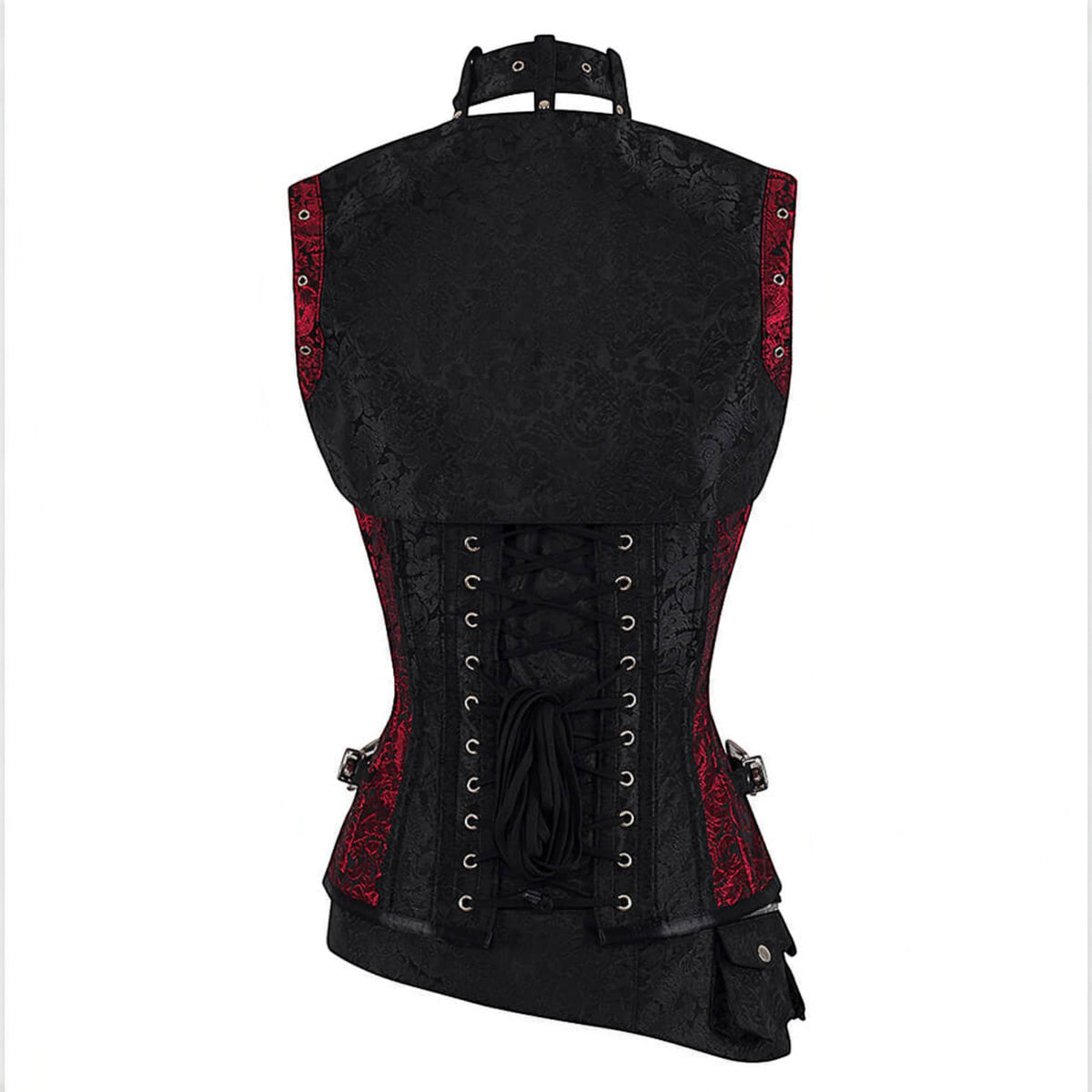 Steampunk-Vollbrustkorsett in Weinrot und Schwarz mit Bolero Gothic