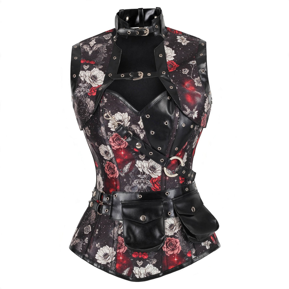 Dark Romance Vollbrustkorsett mit Rosen, Schmetterlingen und Bolero