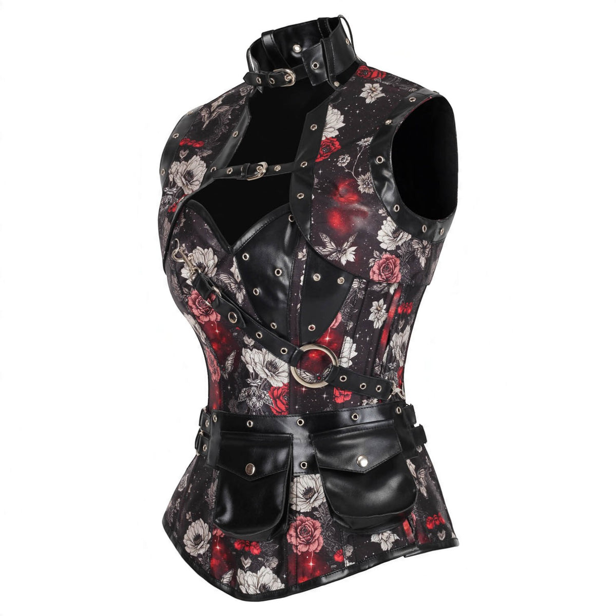 Dark Romance Vollbrustkorsett mit Rosen, Schmetterlingen und Bolero