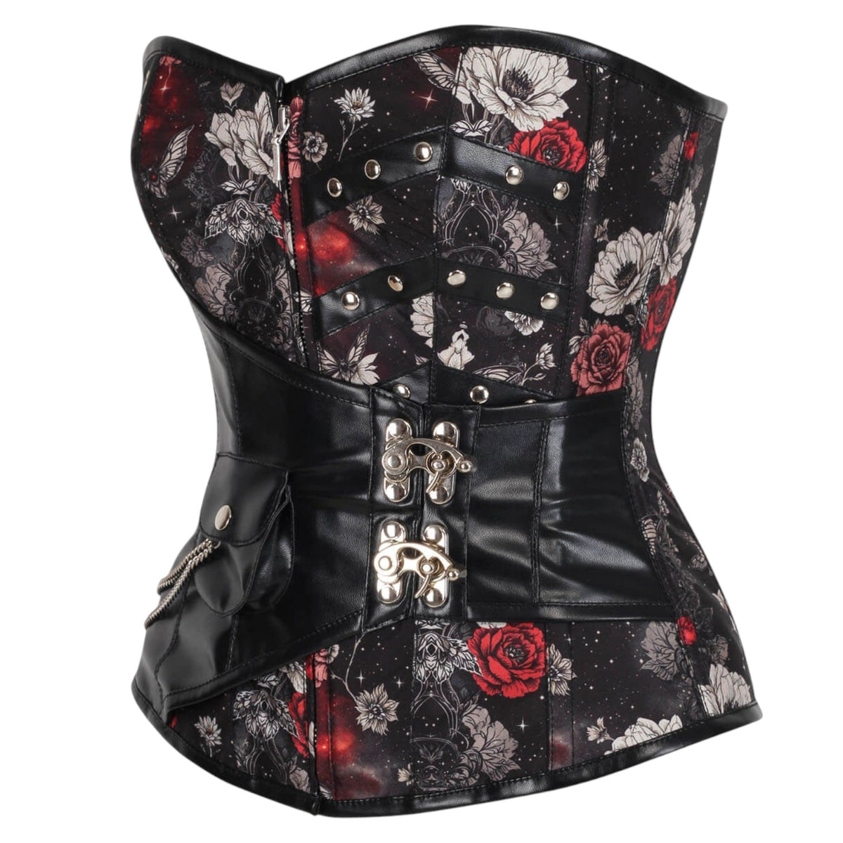 Gothic-Vollbrustkorsett „Rosalyn“ mit Rosen und Schmetterlingen