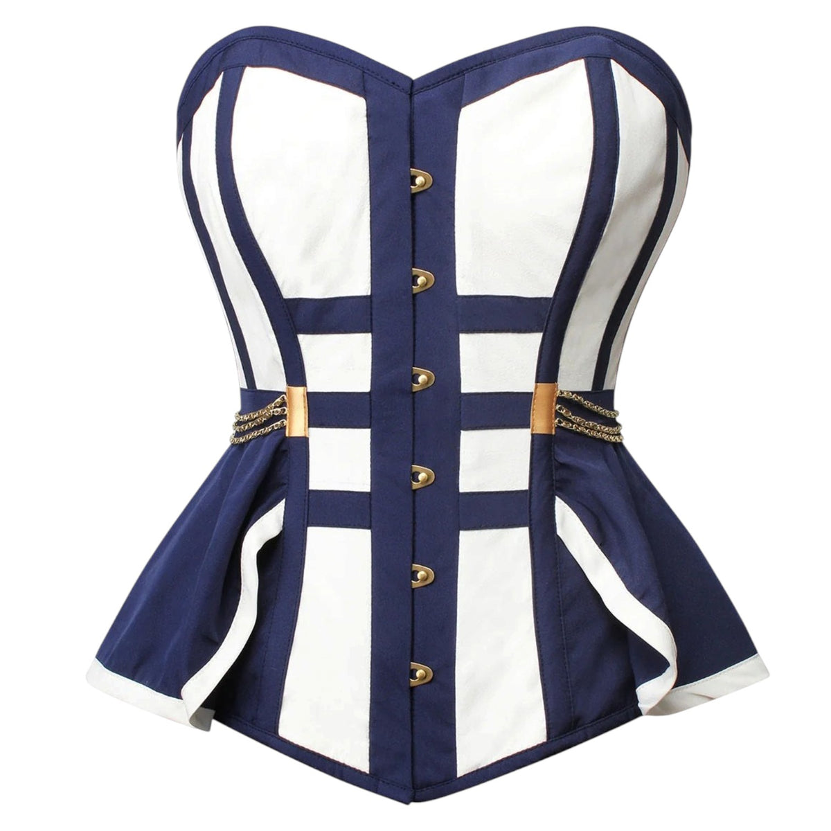 Vintage Sailor Vollbrustkorsett „Merri“ in Navy-Weiß mit Schößchen