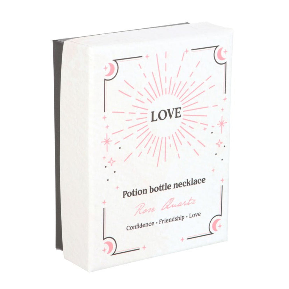 Halskette mit Zaubertrankflasche gefüllt mit Rosenquarz
