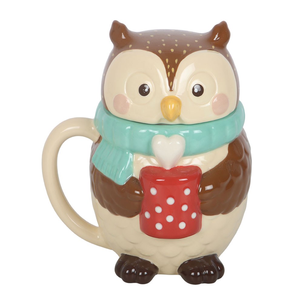 Süße Keramik Tasse Eule mit Deckel – Oliver Owl - Becher Herbst