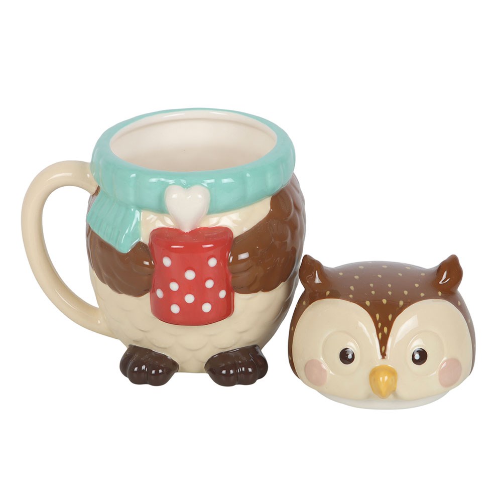 Süße Keramik Tasse Eule mit Deckel – Oliver Owl - Becher Herbst