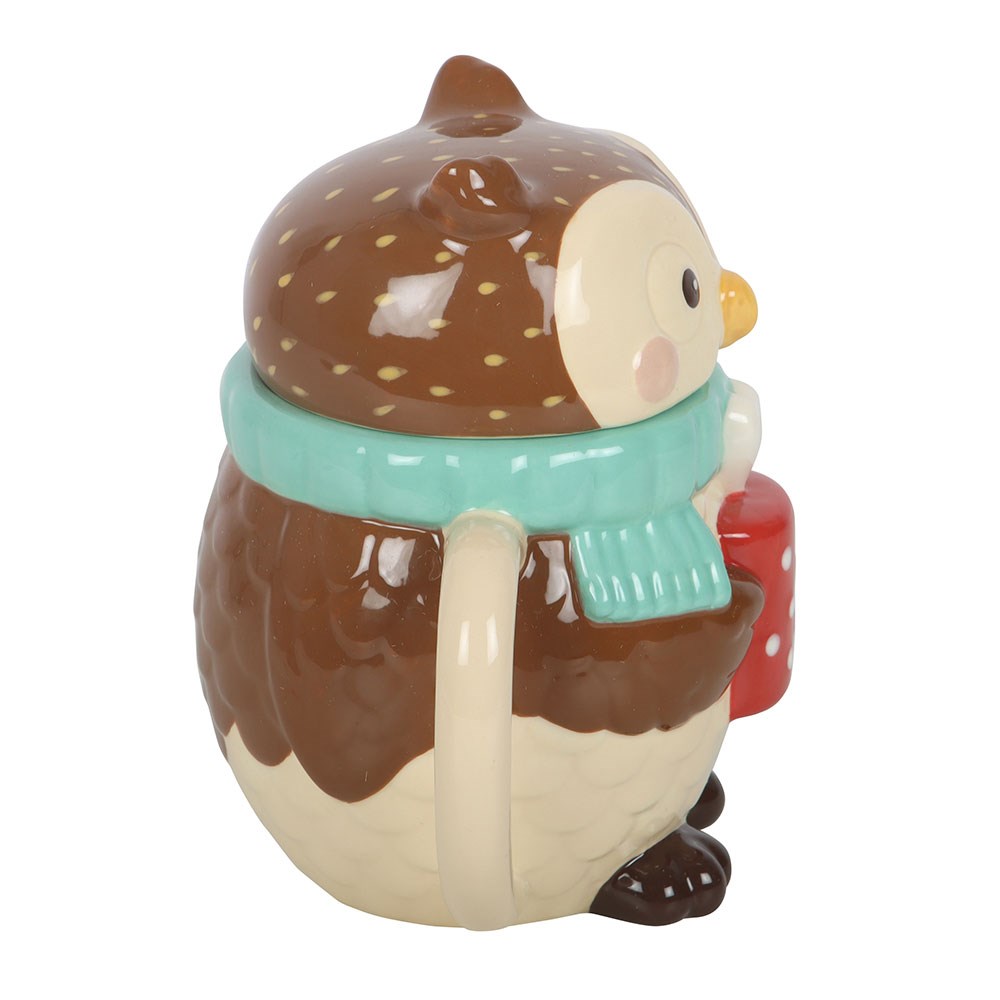 Süße Keramik Tasse Eule mit Deckel – Oliver Owl - Becher Herbst