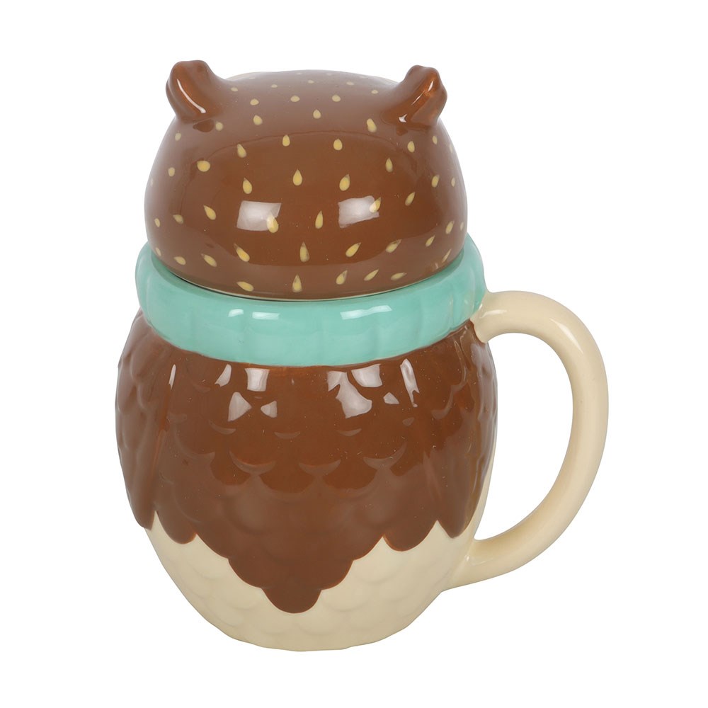 Süße Keramik Tasse Eule mit Deckel – Oliver Owl - Becher Herbst