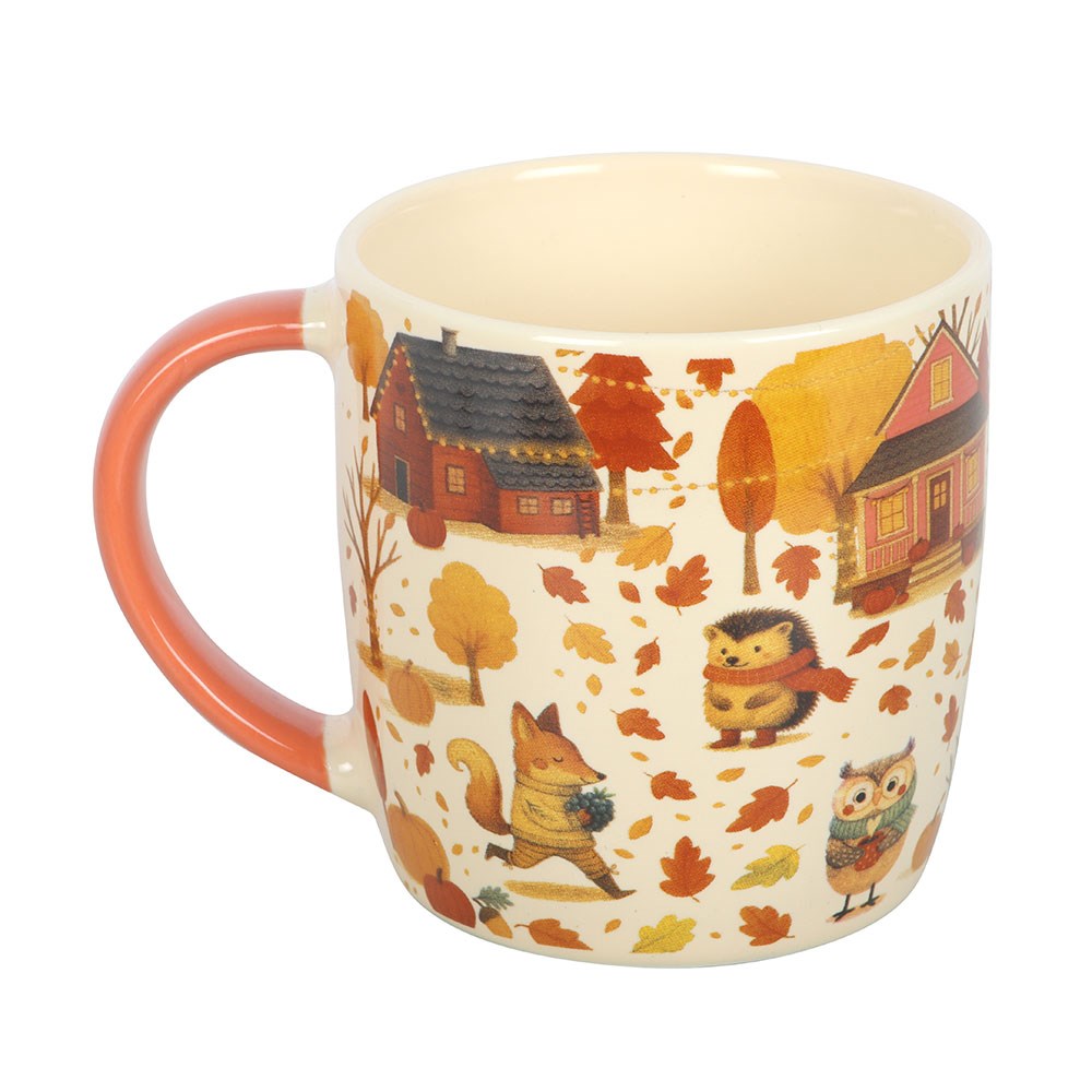 Süße Kermaik Tasse Herbst-Waldtiere mit goldenem Tee-Ei