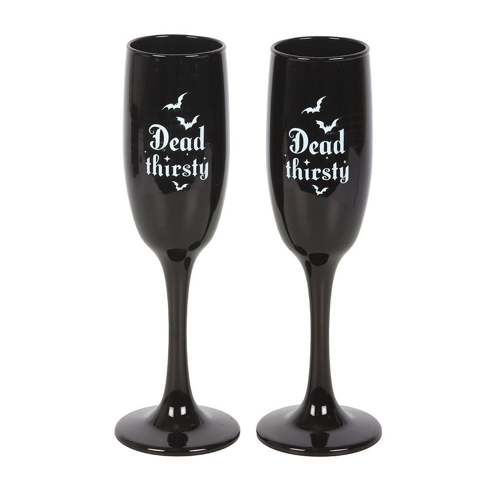 Gothic Sektflöten Sektgläser schwarz "Dead Thirsty" Fledermaus-Motiv Geschenkset 300 ml