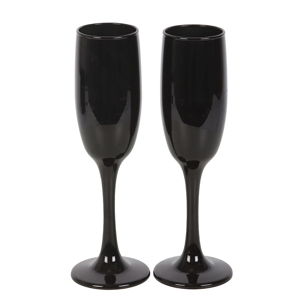 Gothic Sektflöten Sektgläser schwarz "Dead Thirsty" Fledermaus-Motiv Geschenkset 300 ml