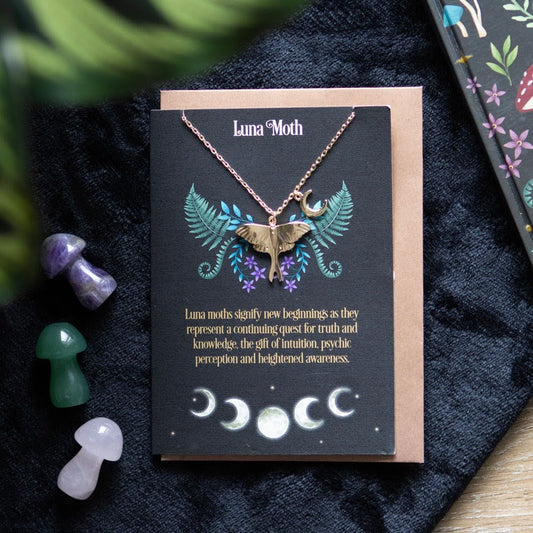 Luna Moth Halskette mit Grußkarte vintage