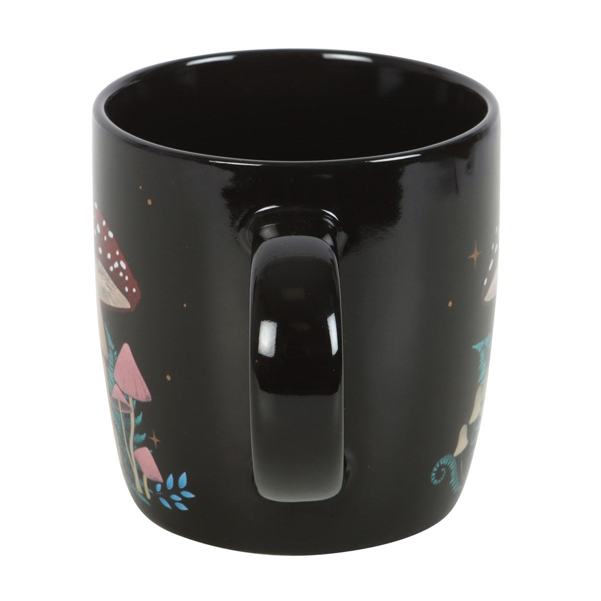 Vintage schwarze Tasse mit Fliegenpilzmotiv 340 ml Dark Forest