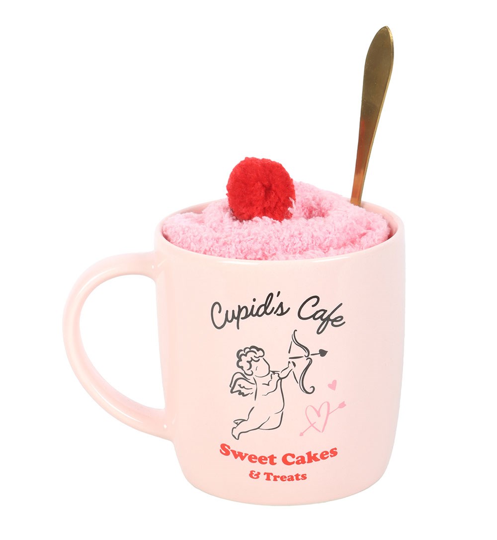 Geschenkset Valentinstag "Cupid's Cafe" Tassen-, Löffel- und Socken-Set