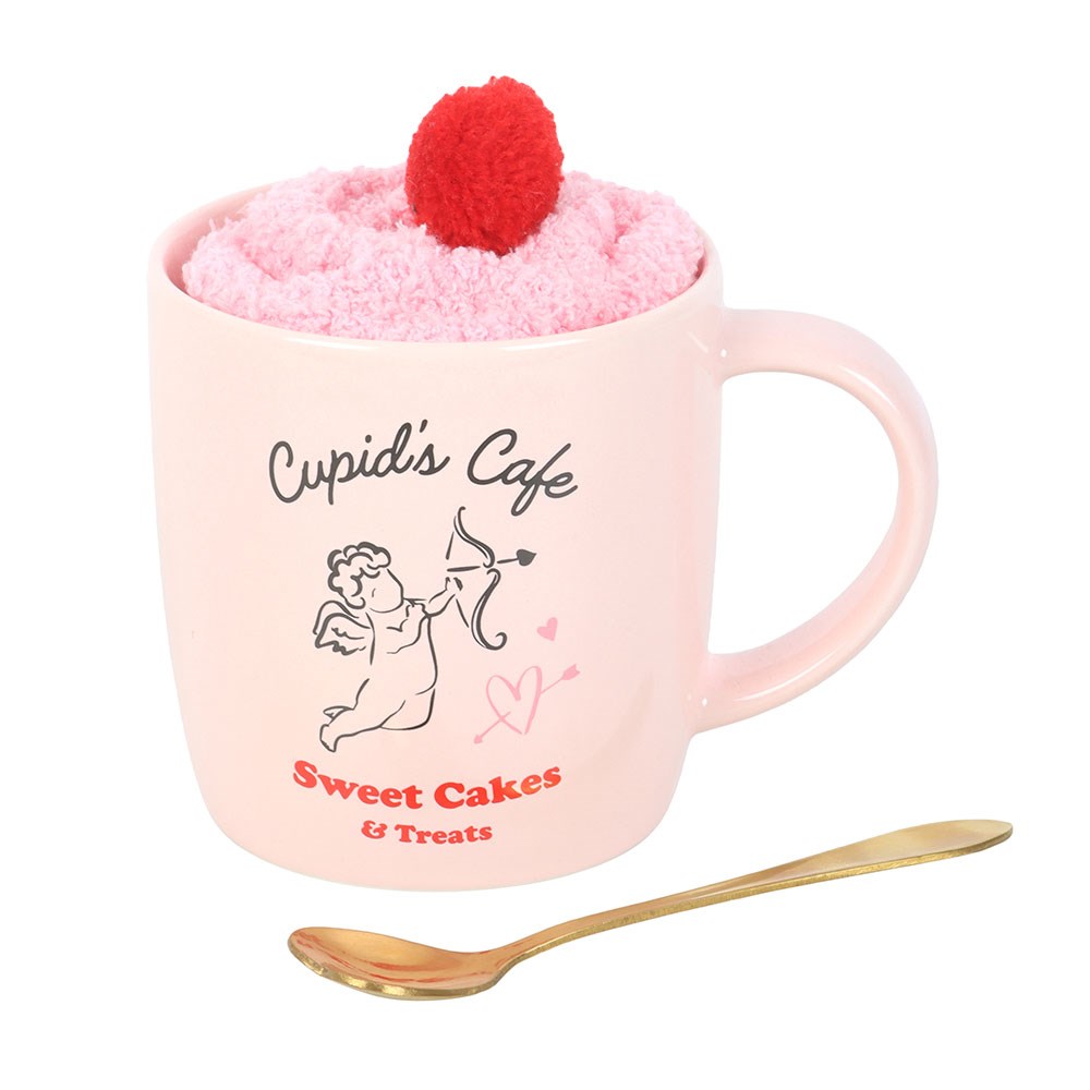 Geschenkset Valentinstag "Cupid's Cafe" Tassen-, Löffel- und Socken-Set