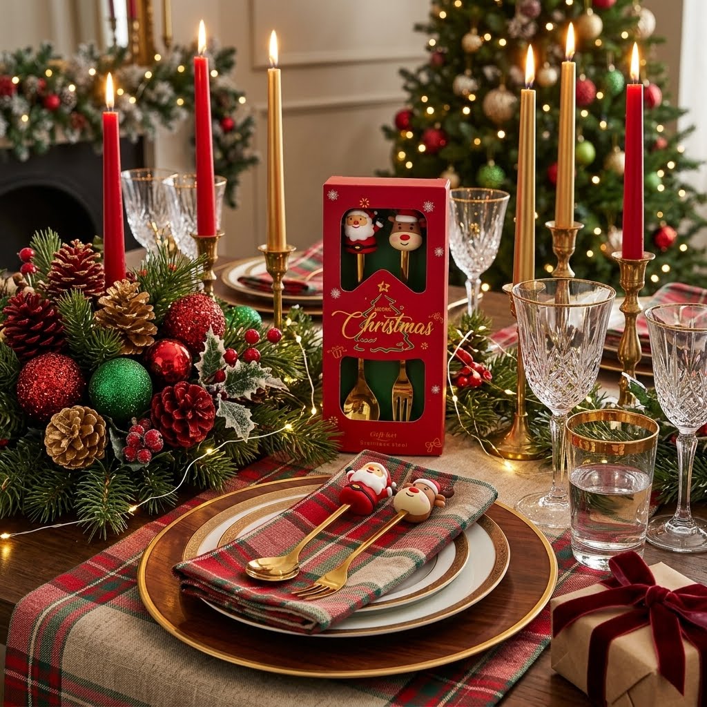 Clayre & Eef Besteckset Weihnachten Löffel & Gabel Dessert Geschenkbox