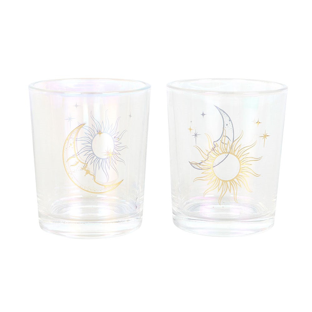 Sonne und Mond Teelichthalter-Set schimmernd 2-teilig vintage