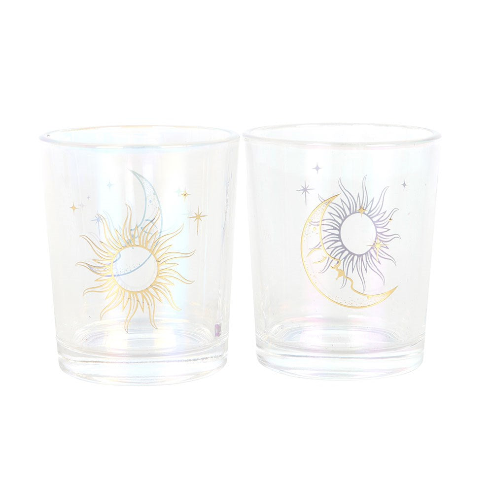 Sonne und Mond Teelichthalter-Set schimmernd 2-teilig vintage