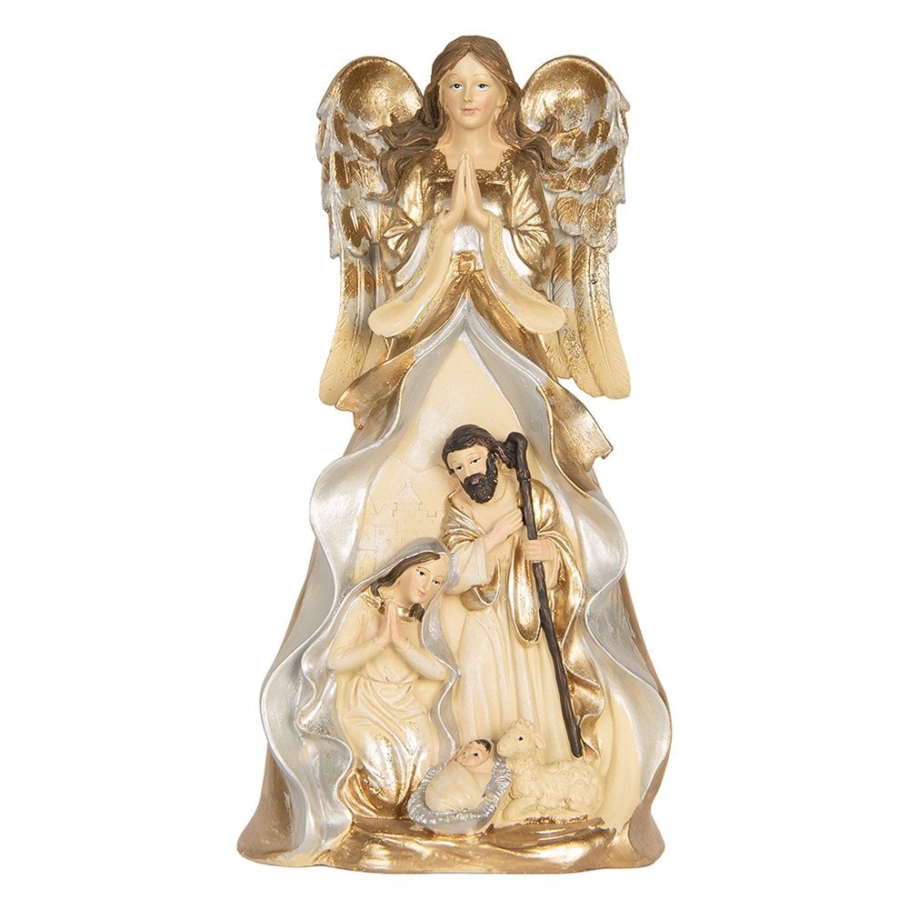 Festliche Krippe mit Engelsfigur Weihnachtsdekoration 31 cm