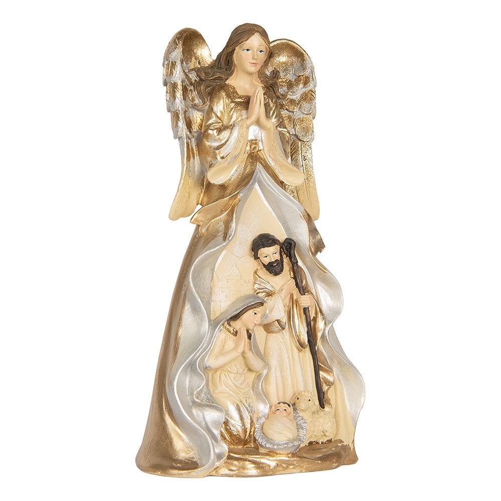 Festliche Krippe mit Engelsfigur Weihnachtsdekoration 31 cm