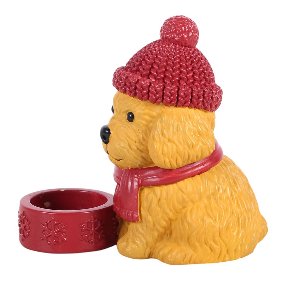 Winter Puppy Resin Tealight Candle Holder – Frontansicht