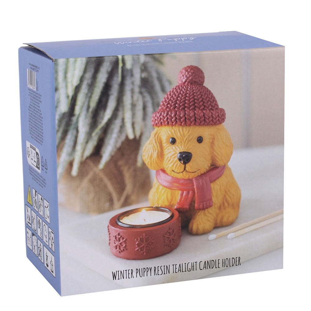 Winter Puppy Resin Tealight Candle Holder – Seitenansicht