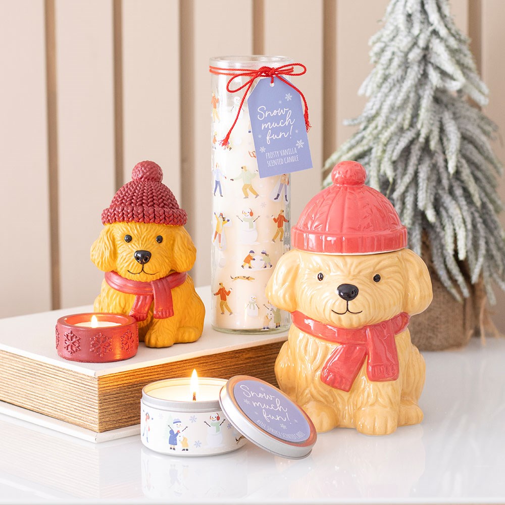 Winter Puppy Resin Tealight Candle Holder – Rückansicht