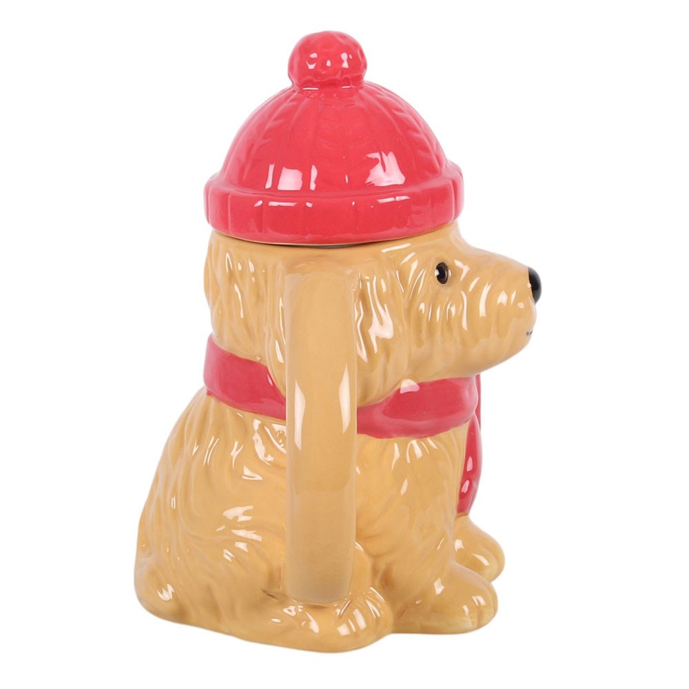 Winter Puppy Ceramic Lidded Mug – Seitenansicht