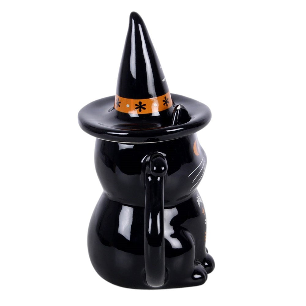 Black Cat with Hexen Tasse Katze mit Deckel "Folk Cat with Witch Hat"
