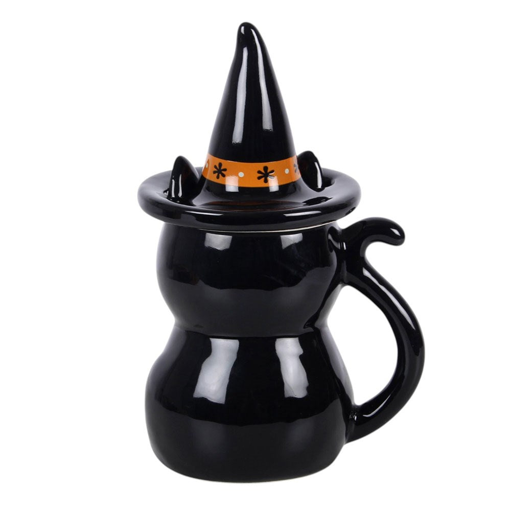 Black Cat with Hexen Tasse Katze mit Deckel "Folk Cat with Witch Hat"