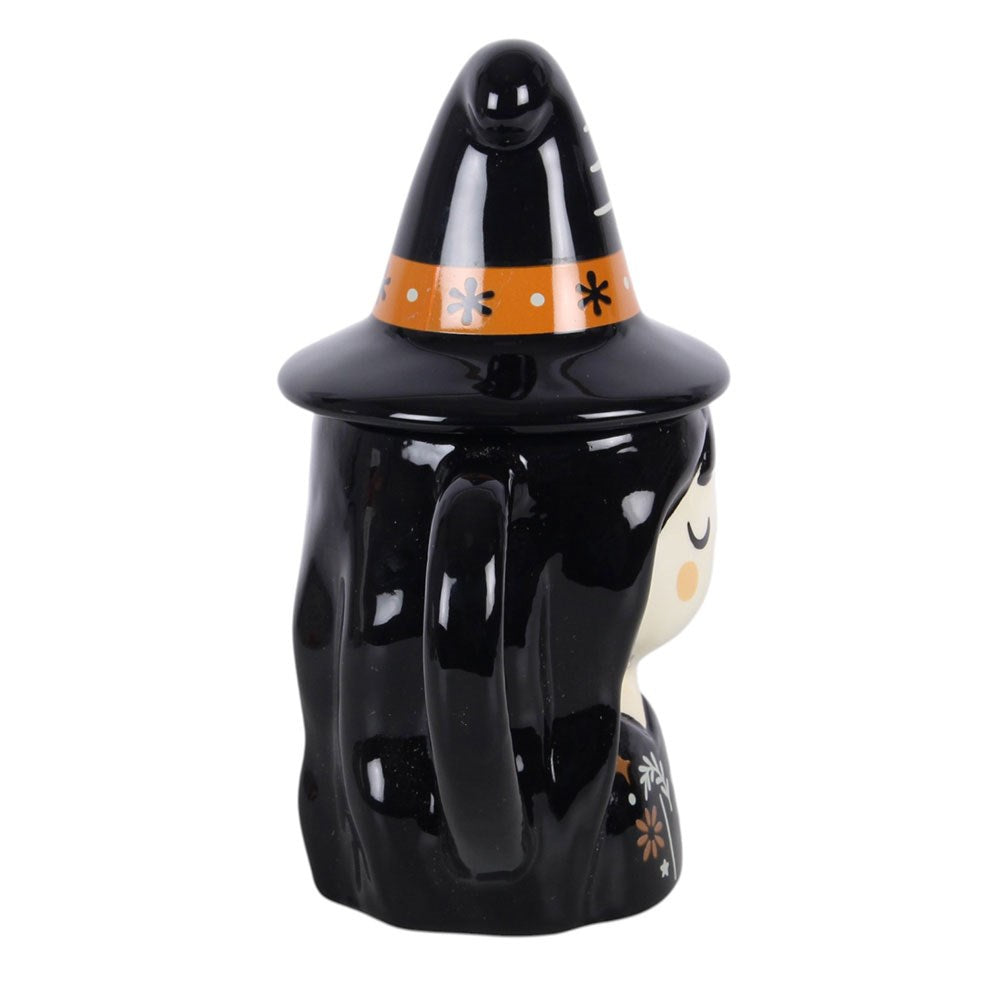 Halloween Keramik Tasse mit Deckel "Kleine Hexe" vintage Style