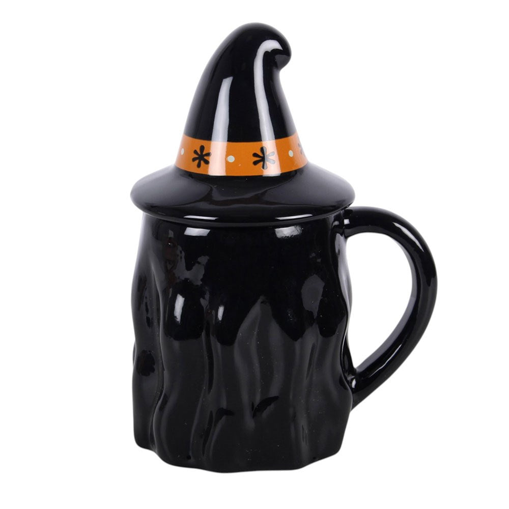 Halloween Keramik Tasse mit Deckel "Kleine Hexe" vintage Style