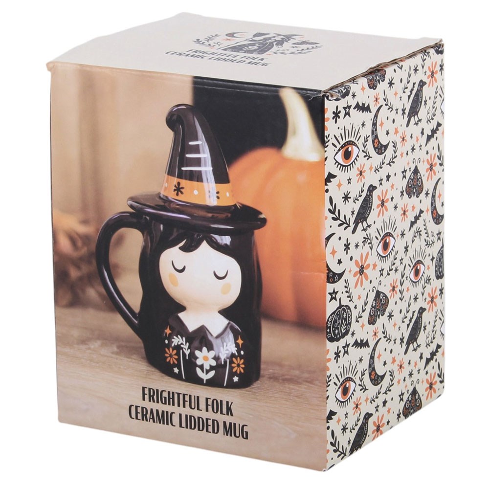 Halloween Keramik Tasse mit Deckel "Kleine Hexe" vintage Style
