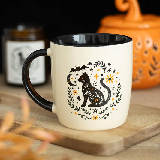 Frightful Fol""Ethno Gothic Tasse schwarze Katze, Mond & Fledermaus