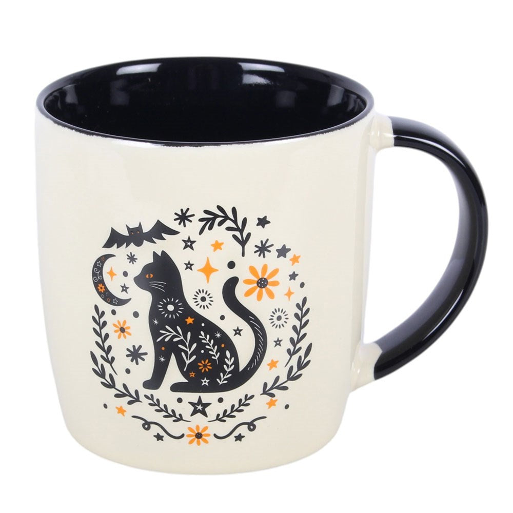Frightful Fol""Ethno Gothic Tasse schwarze Katze, Mond & Fledermaus