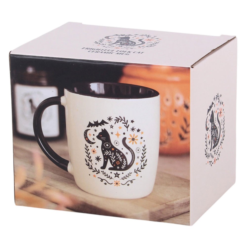 Frightful Fol""Ethno Gothic Tasse schwarze Katze, Mond & Fledermaus