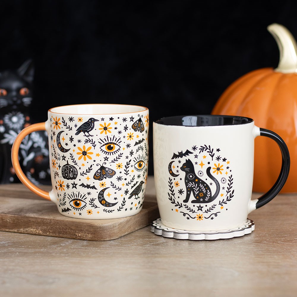 Frightful Fol""Ethno Gothic Tasse schwarze Katze, Mond & Fledermaus