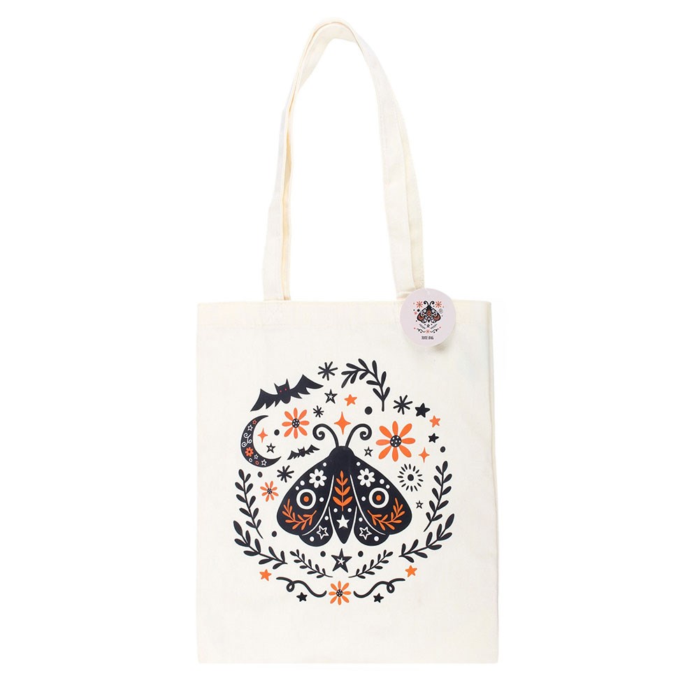 Moth & Bat Tote Bag – Vorderseite mit Motiv weißer Hintergrund